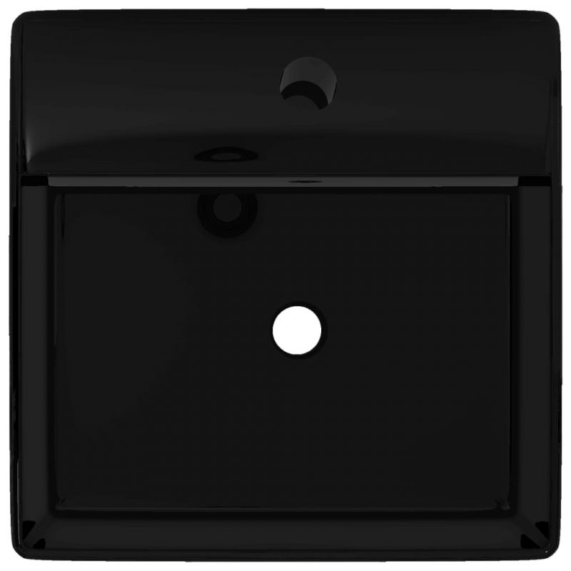 Keramičen Kvadraten Kopalniški Umivalnik z Odprtino za Pipo Črne Barve