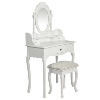 Toaletna mizica z ogledalom in stolčkom bele barve