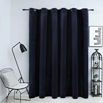 Zatemnitvena zavesa z obročki žametna črna 290x245 cm