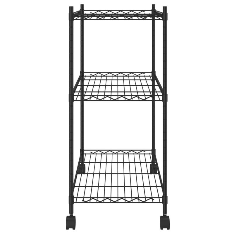 3-nadstropni regal s kolesi 60x35x81 cm črn 150 kg