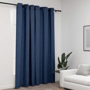 Zatemnitvena zavesa z obročki videz platna modra 290x245 cm