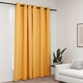 Zatemnitvena zavesa z obročki videz platna rumena 290x245 cm
