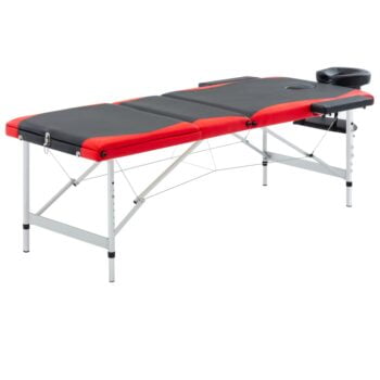 3-conska zložljiva masažna miza aluminij črne in rdeče barve