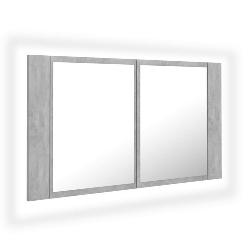 LED kopalniška omarica z ogledalom betonsko siva 80x12x45 cm