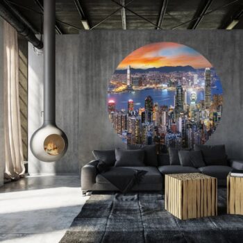 WallArt Okrogla tapeta Skyline by Night 190 cm