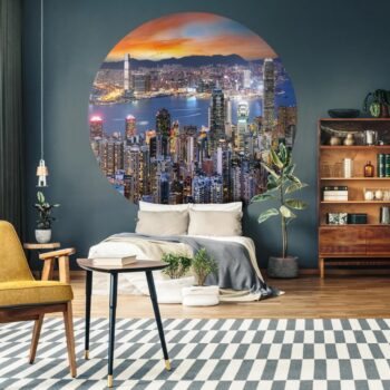 WallArt Okrogla tapeta Skyline by Night 190 cm