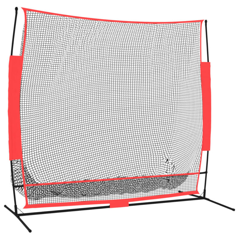 Prenosna baseball mreža črna in rdeča 215x107x216 cm poliester