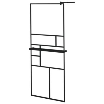 Pregrada za tuš s polico črna 80x195 cm ESG steklo in aluminij