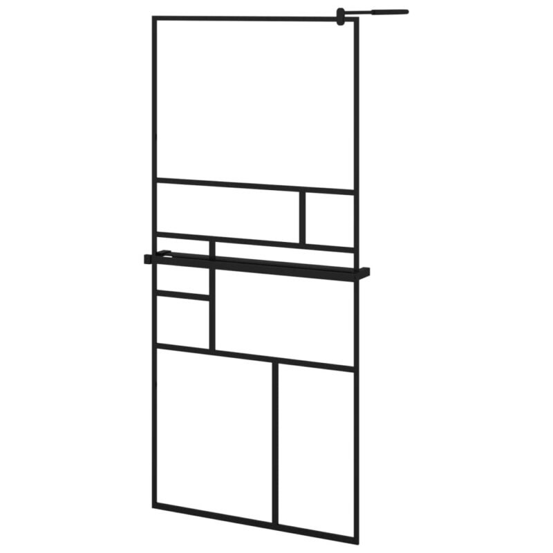 Pregrada za tuš s polico črna 90x195 cm ESG steklo in aluminij