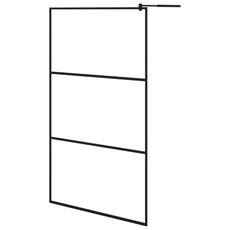 Pregrada za tuš s polico črna 115x195 cm ESG steklo in aluminij