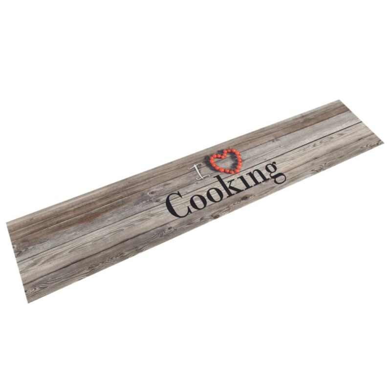 Kuhinjska preproga pralna napis Cooking siva 60x300 cm žamet