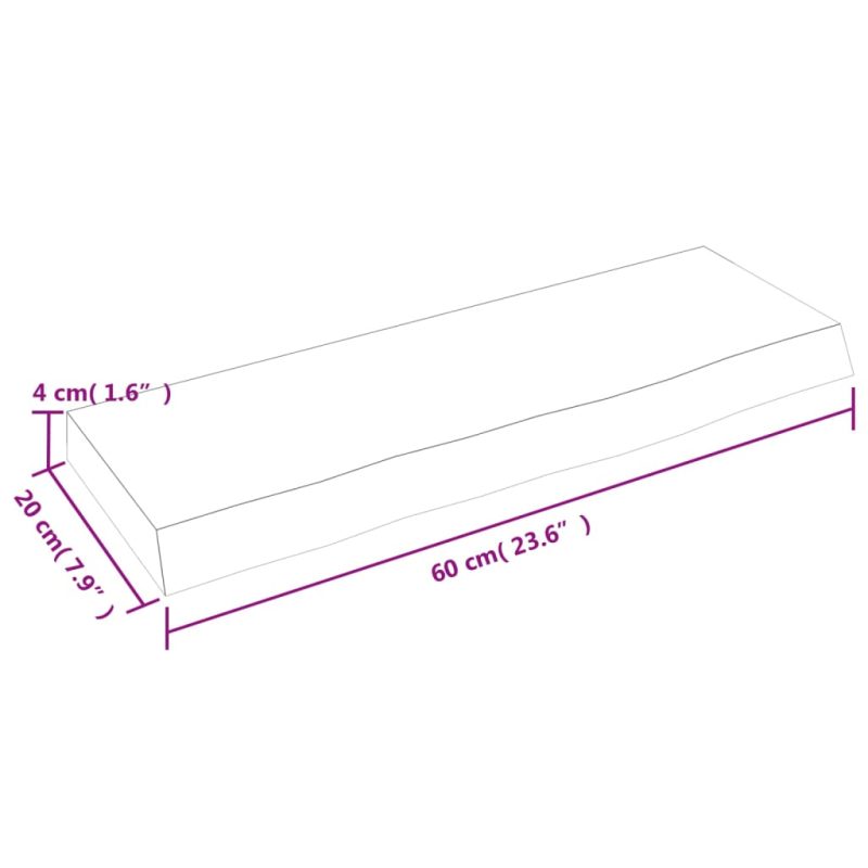 Stenska polica 60x20x4 cm neobdelana trdna hrastovina