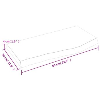 Stenska polica 60x30x4 cm neobdelana trdna hrastovina