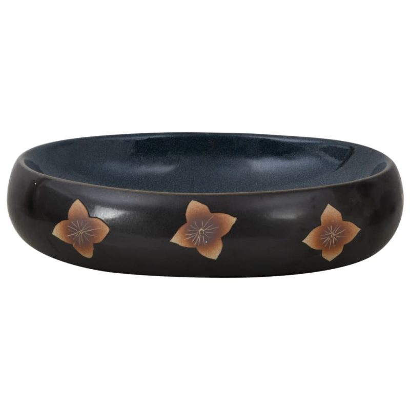 Nadpultni umivalnik črn in moder ovalen 59x40x15 cm keramika