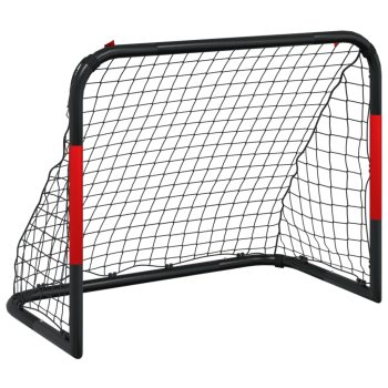 Nogometni gol z mrežo rdeč in črn 90x48x71 cm jeklo