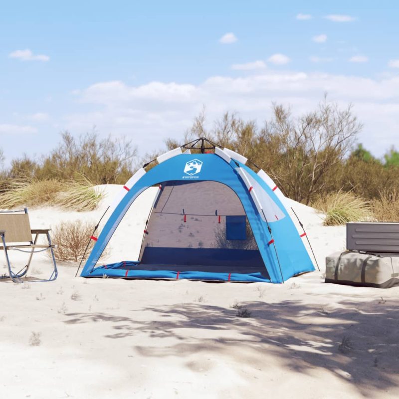 Šotor za plažo za 2 osebi moder za hitro postavitev vodoodporen