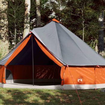 Družinski šotor tipi za 12 oseb siv in oranžen vodoodporen