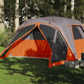 Družinski šotor za 6 oseb siv in oranžen vodoodporen