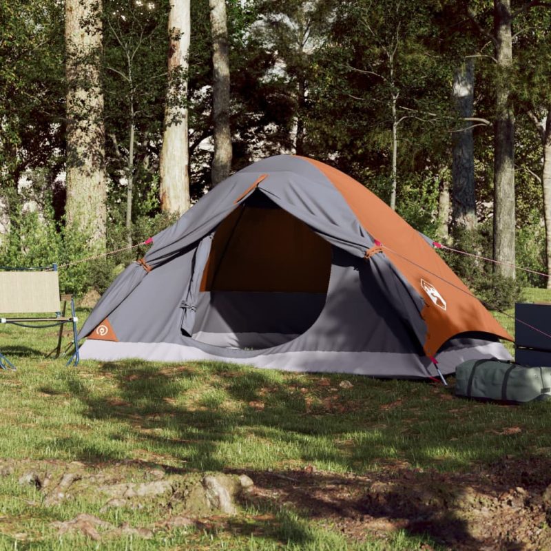 Šotor za kampiranje za 2 osebi siv in oranžen vodoodporen