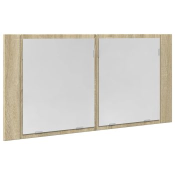 LED omarica z ogledalom sonoma hrast 90x12x45 cm inženirski les