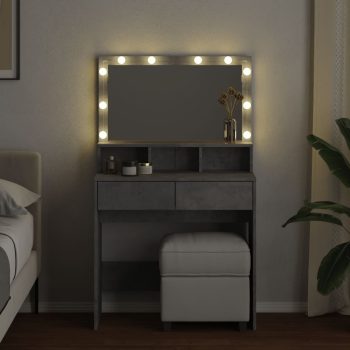 Toaletna mizica z LED lučkami betonsko siva 80x41x134