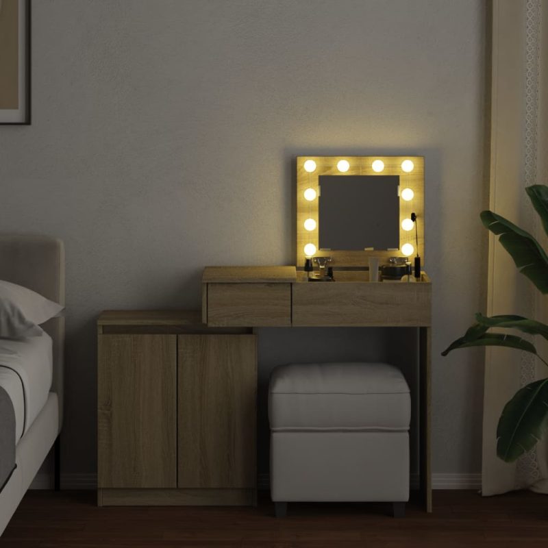 Toaletna mizica z LED lučkami sonoma hrast 115x37x110